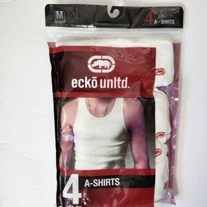 Ecko Mens Ribbed White A Shirts Medium 4 Pack Athletic Undershirt Muscle Shirt